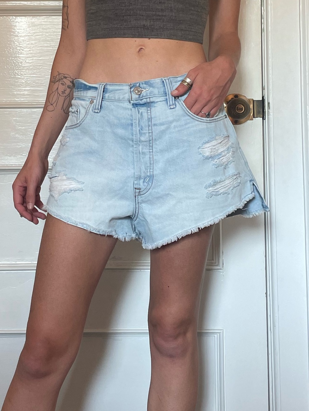 Light Blue Distressed Denim Jean Shorts for Women